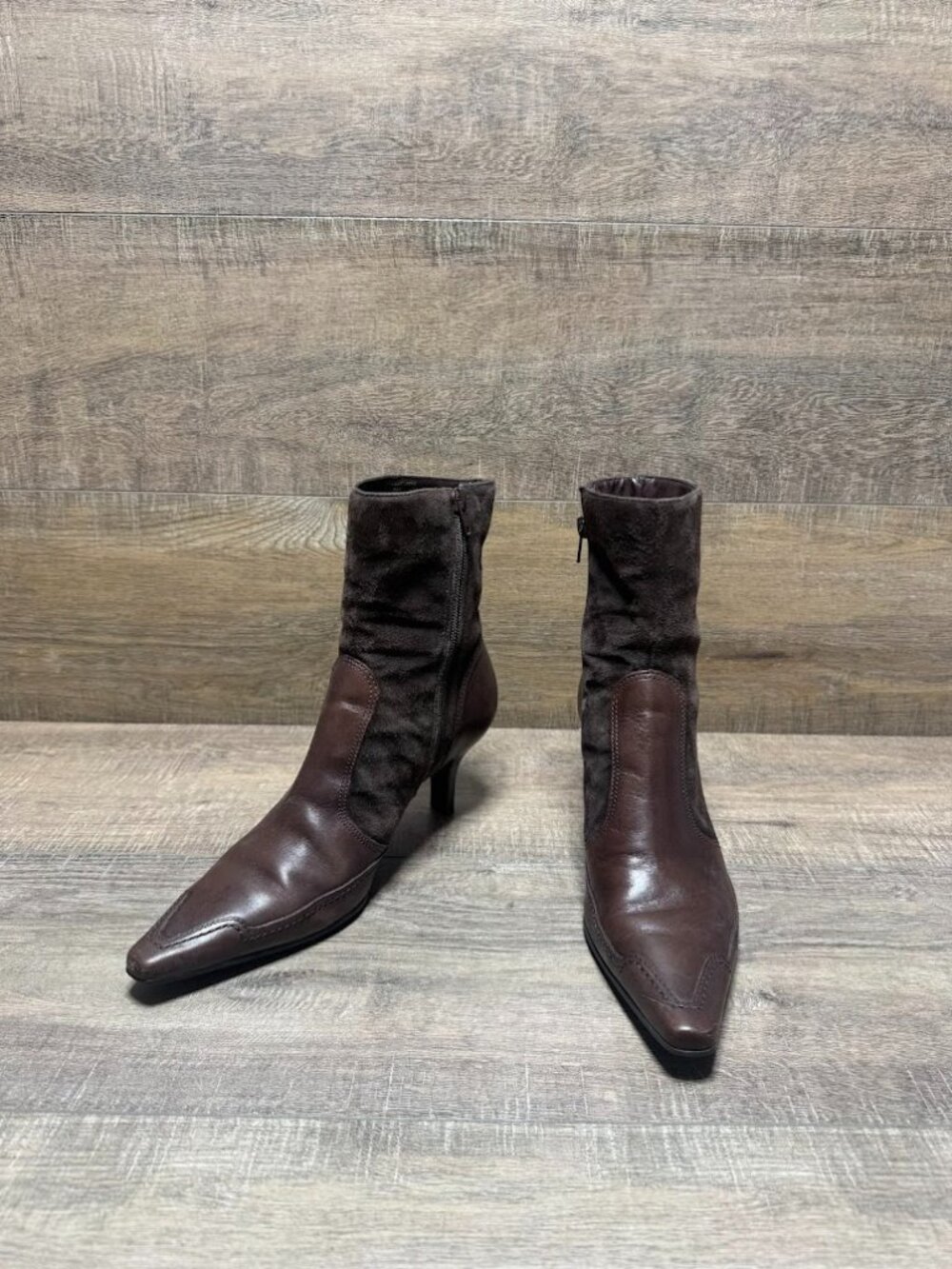 Audrey Brooke Brown Leather Heeled Booties Women's Size 8